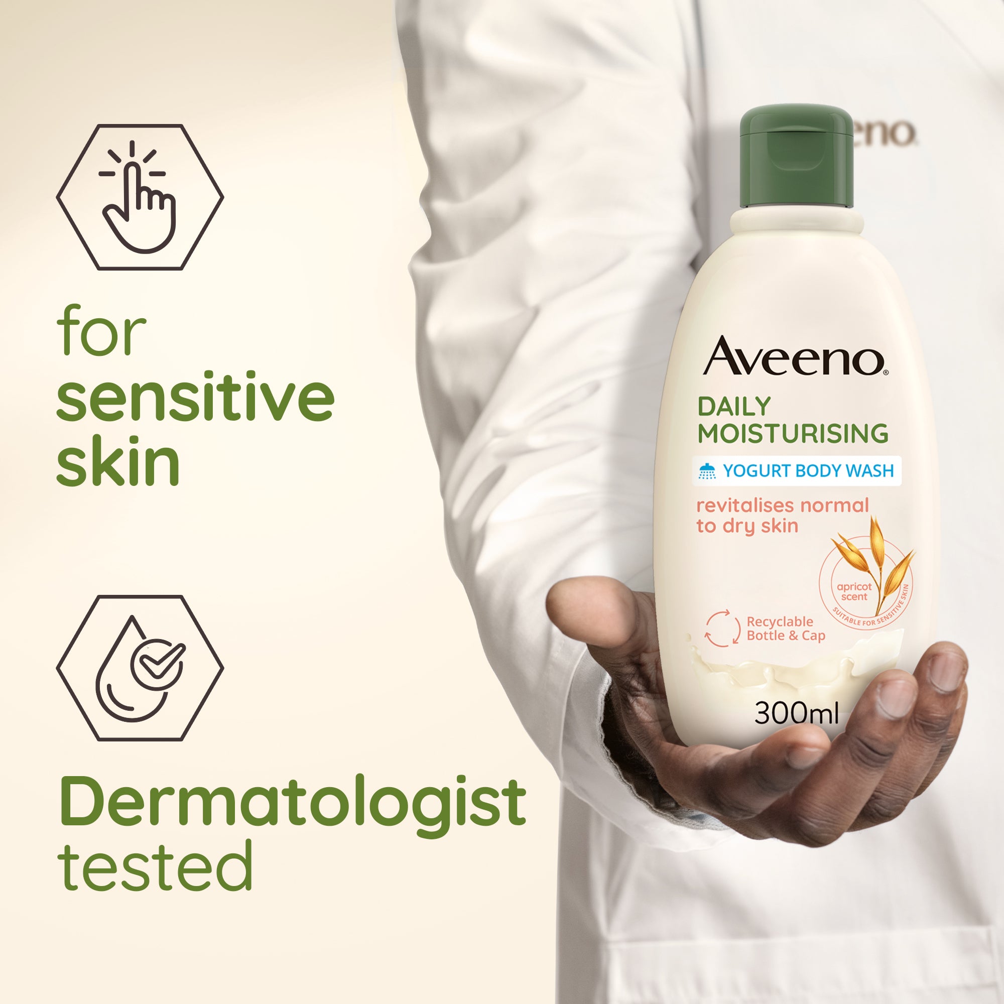AVEENO® DAILY MOISTURISING YOGURT BODY WASH, APRICOT & HONEY SCENT