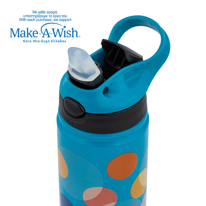Stainless steel vacuum travel bottle with straw "We Care", Color Dots 500ml