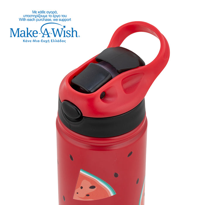 Stainless steel vacuum travel bottle with straw "We Care", Watermelon 500ml