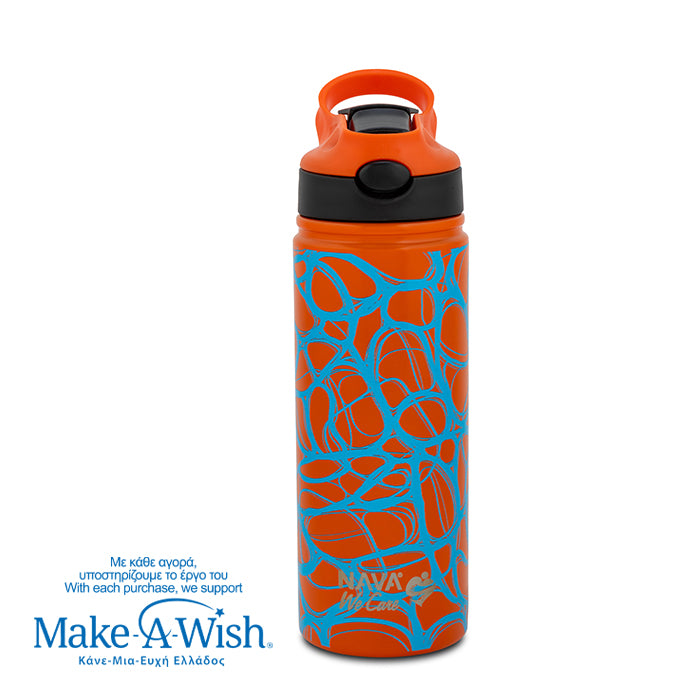 Stainless steel vacuum travel bottle with straw "We Care", Blue Print 500ml