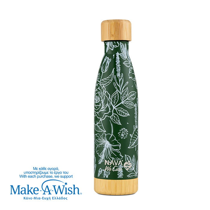 Stainless steel vacuum travel bottle bamboo "We care", Sketch Floral 500ml