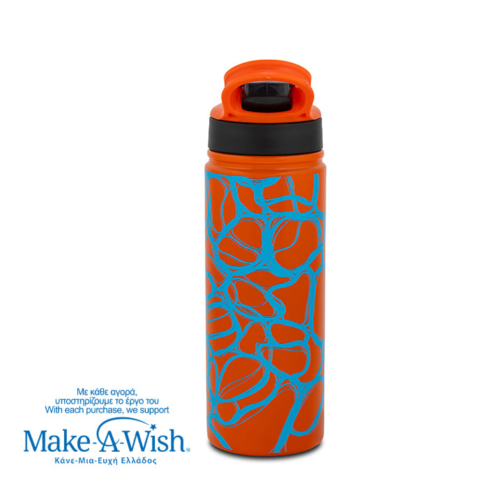 Stainless steel vacuum travel bottle with straw "We Care", Blue Print 500ml