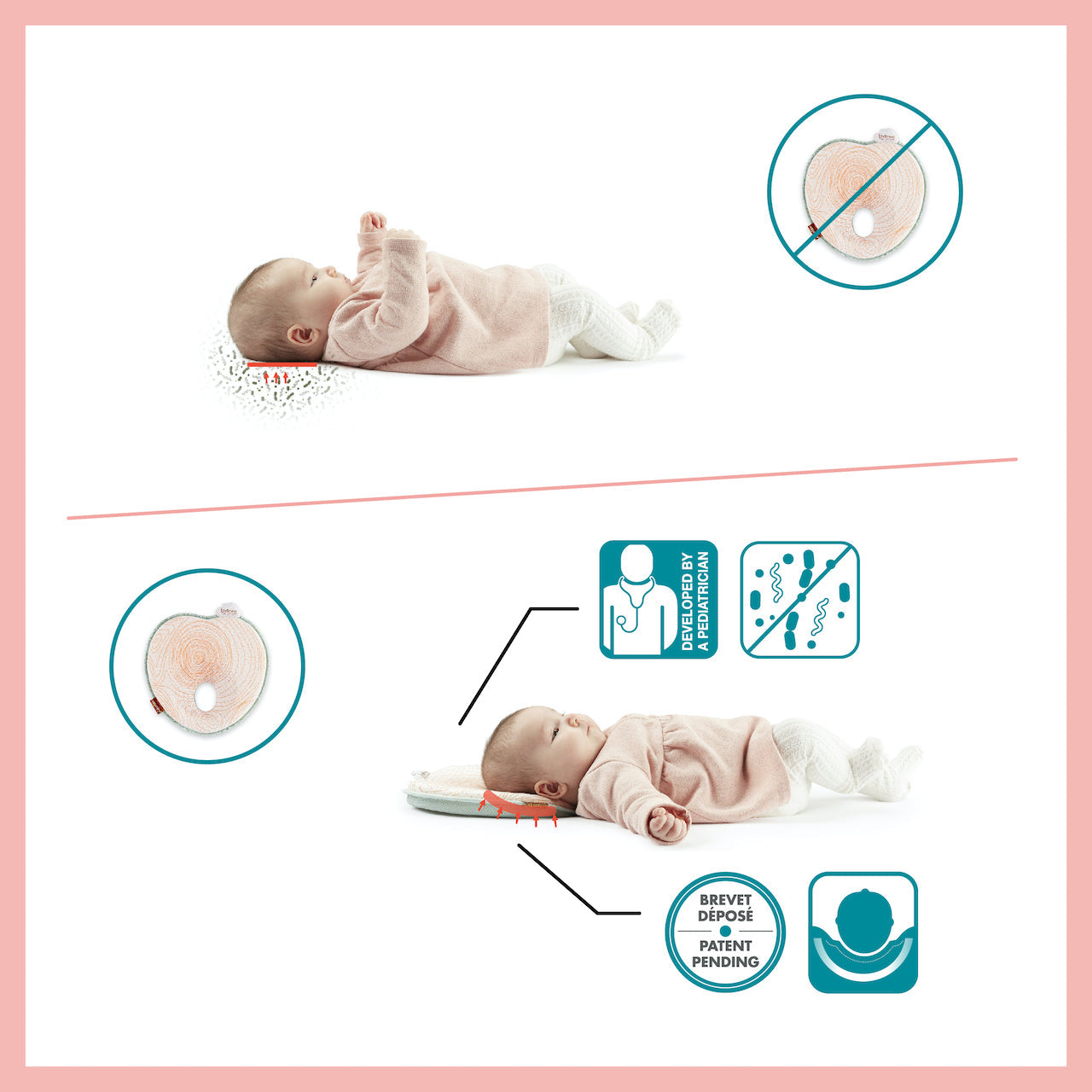 Babymoov Lovenest Natural Care Anti-Bacterial Anti Flat-Head Ergonomic Pillow