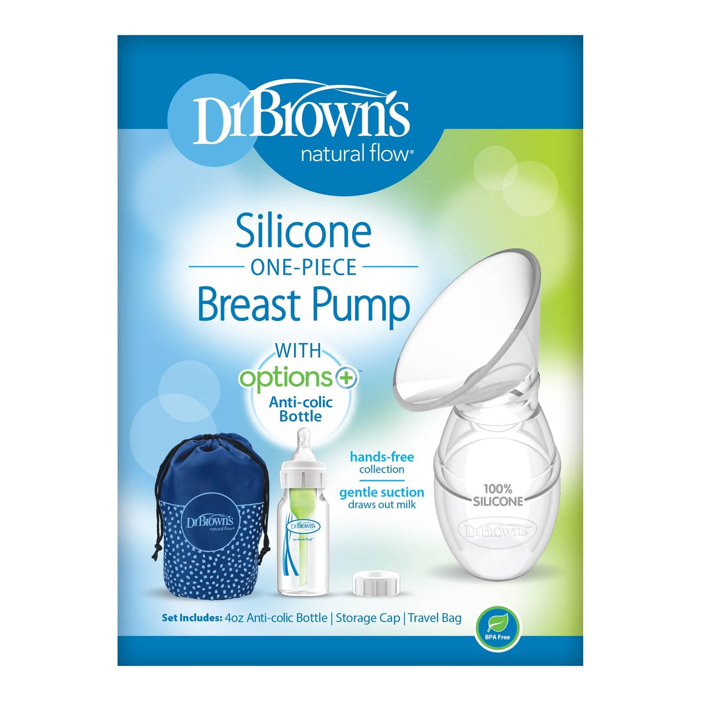 Dr. Brown's Silicone Breast Pump Breast Milk Catcher with Options+ Anti-Colic Baby Bottle & Travel Bag