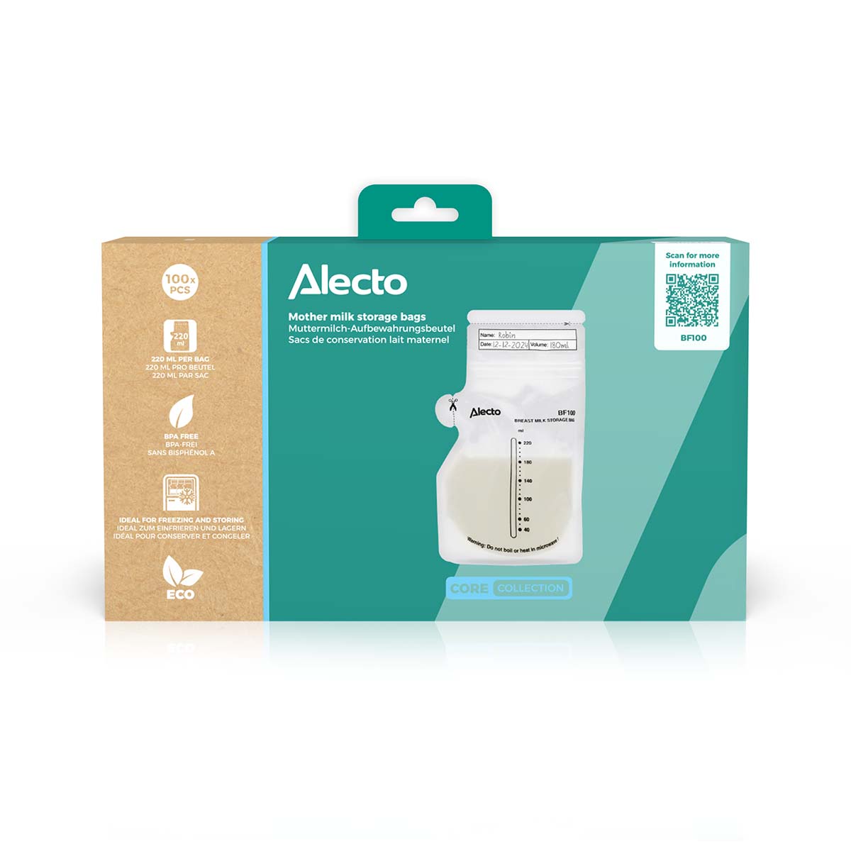 Alecto BF100 - Mother milk storage bags 220 ml, 100 pieces