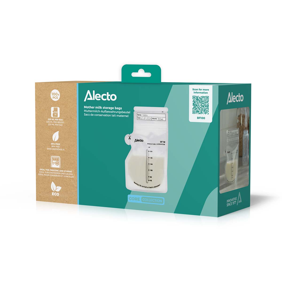 Alecto BF100 - Mother milk storage bags 220 ml, 100 pieces