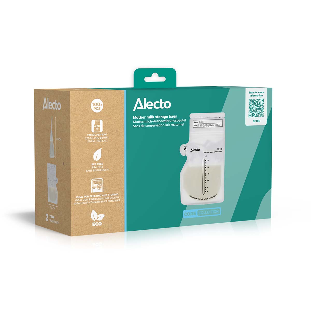 Alecto BF100 - Mother milk storage bags 220 ml, 100 pieces