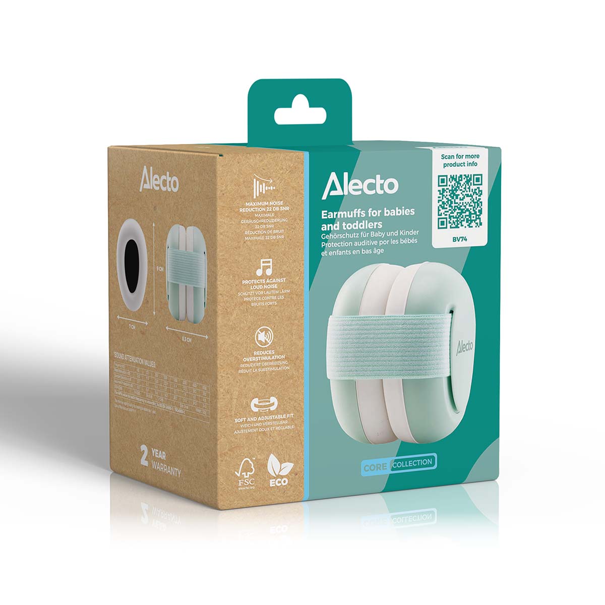 Alecto BV74 - Hearing protection for babies and toddlers - White/Mint green
