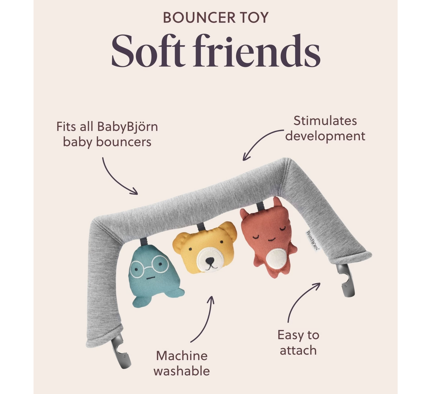 BabyBjörn Toy for Bouncer – Soft Friends (0 Months+)