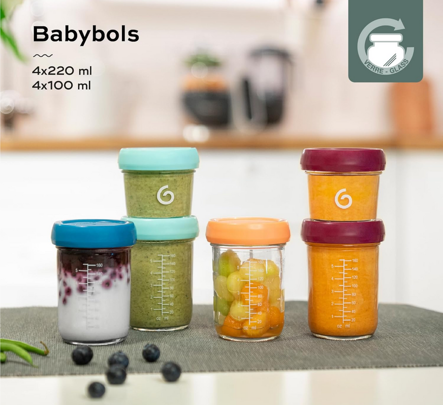 Set shumëfish i gotave Babybols (4 x 220 ml) + (4 x 100 ml) + Libër recetash