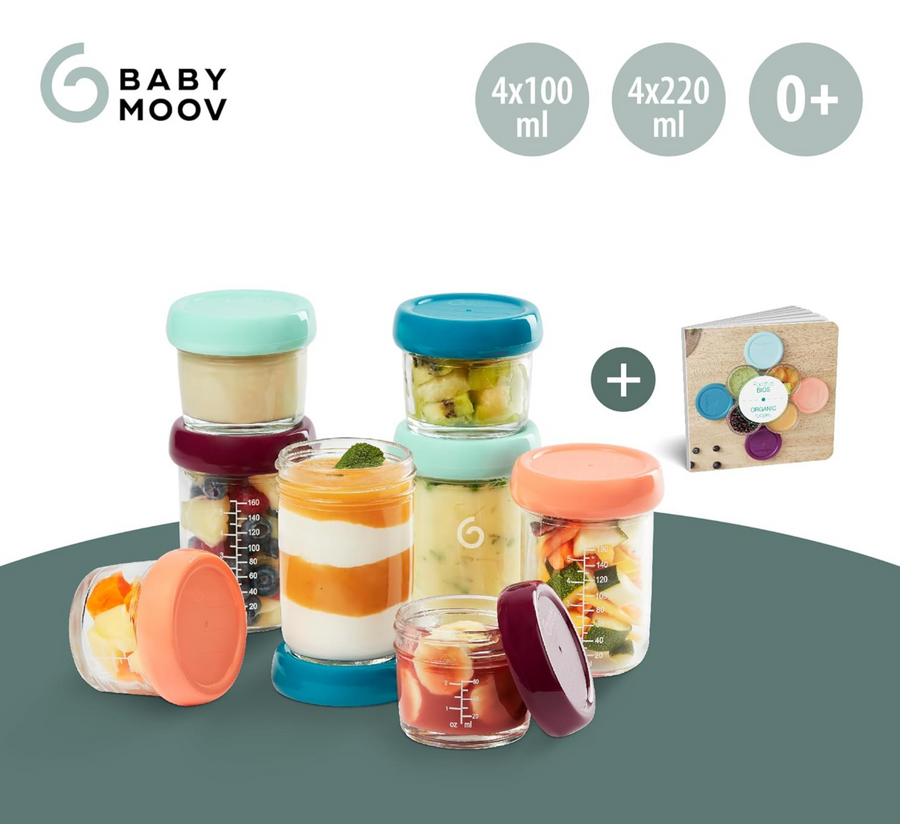 Set shumëfish i gotave Babybols (4 x 220 ml) + (4 x 100 ml) + Libër recetash