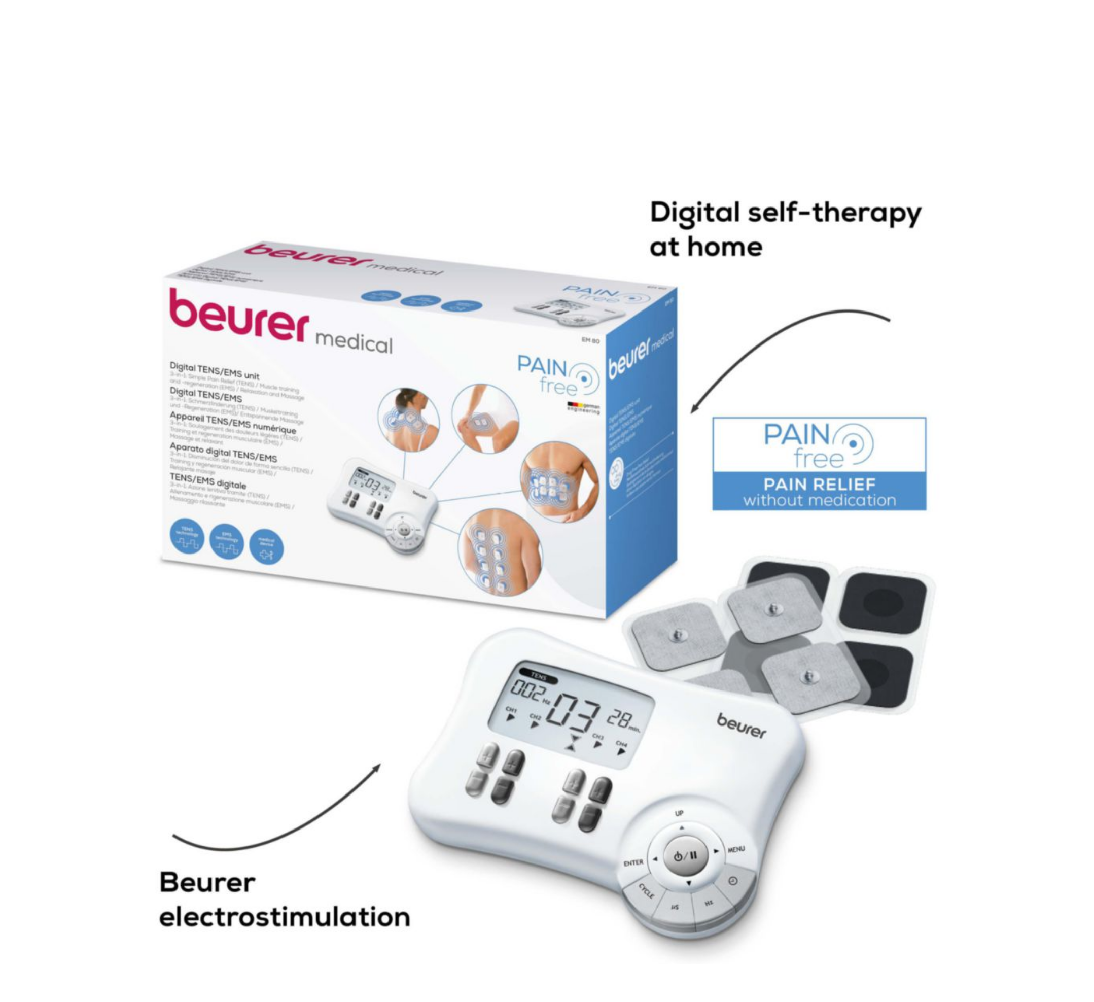 Beurer EM 80 Digital TENS / EMS Device: 3-in-1 Pain Therapy, Muscle Stimulation & Massage