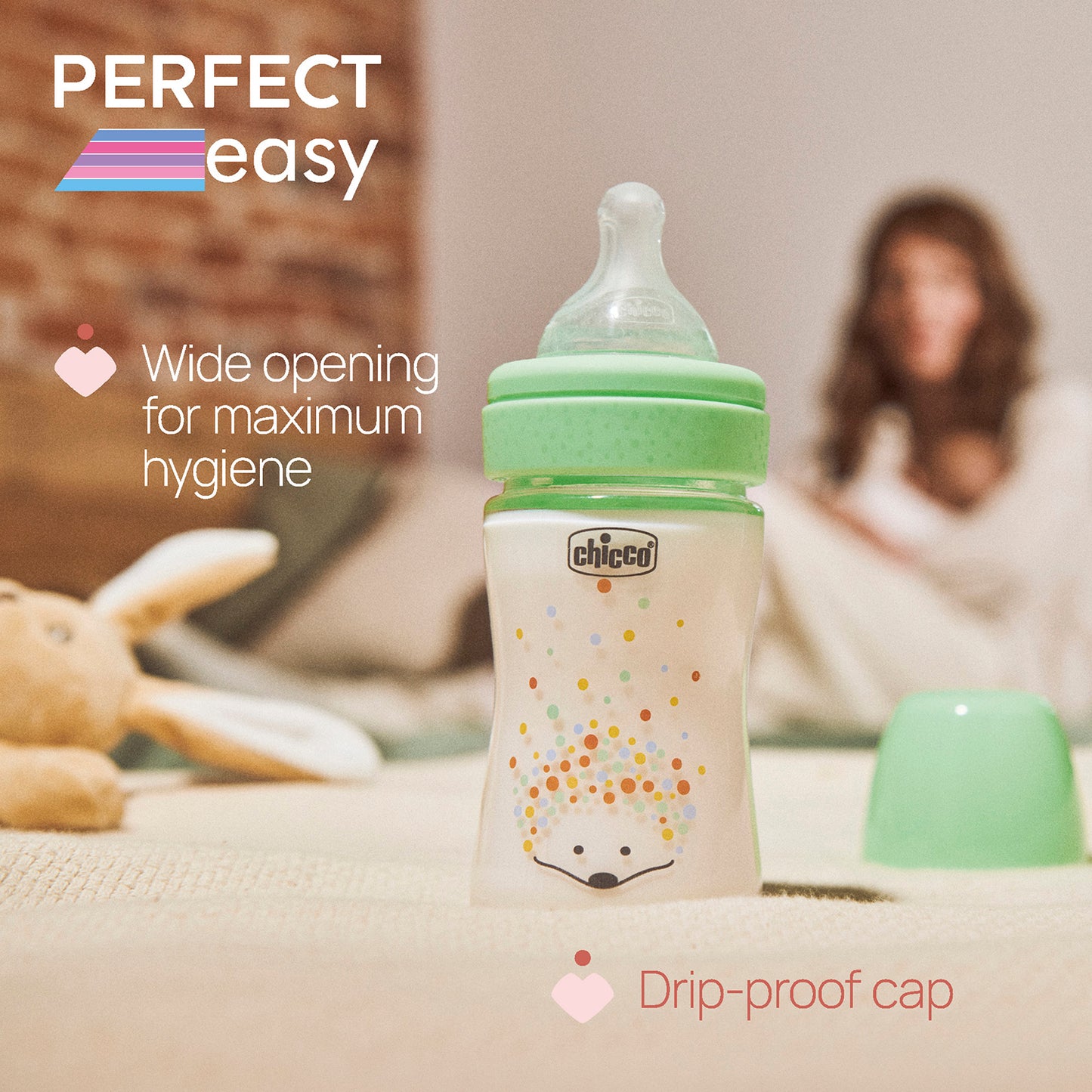 Chicco Perfect Easy Glass Feeding Bottle 150ml Slow Flow 0m+ Silicone, Green