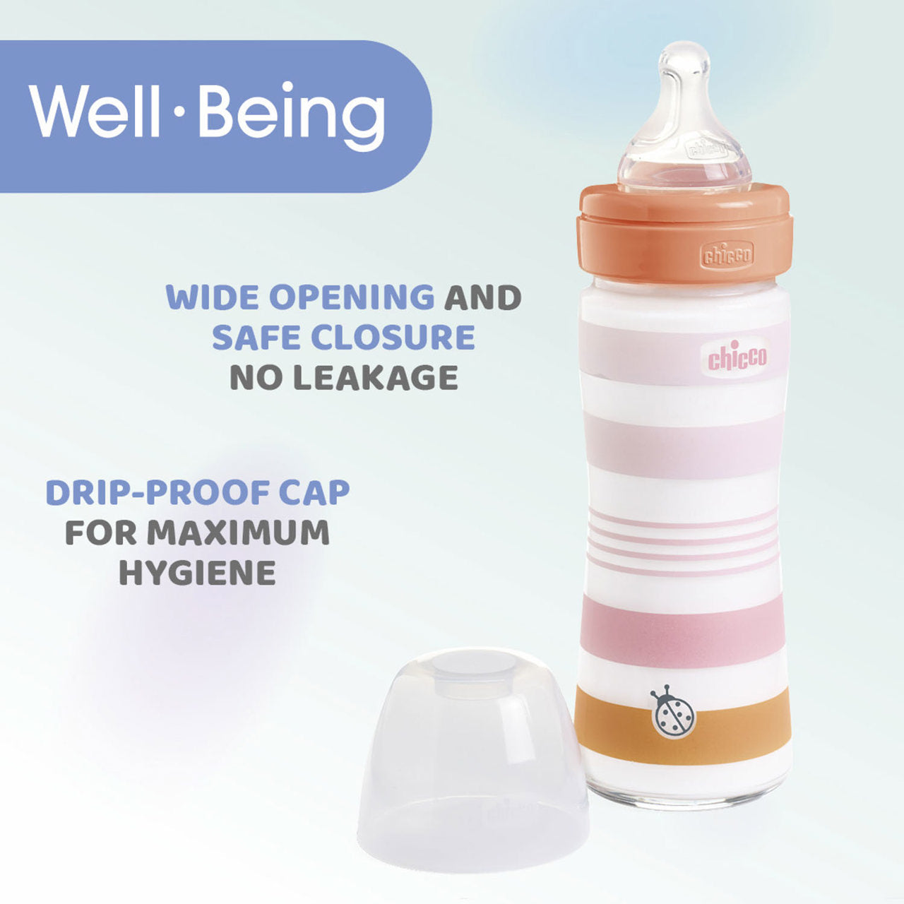 Chicco Well-Being Glass Feeding Bottle 240ml Slow Flow 0m+ Silicone, Blue
