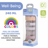 Chicco Well-Being Glass Feeding Bottle 240ml Slow Flow 0m+ Silicone, Blue