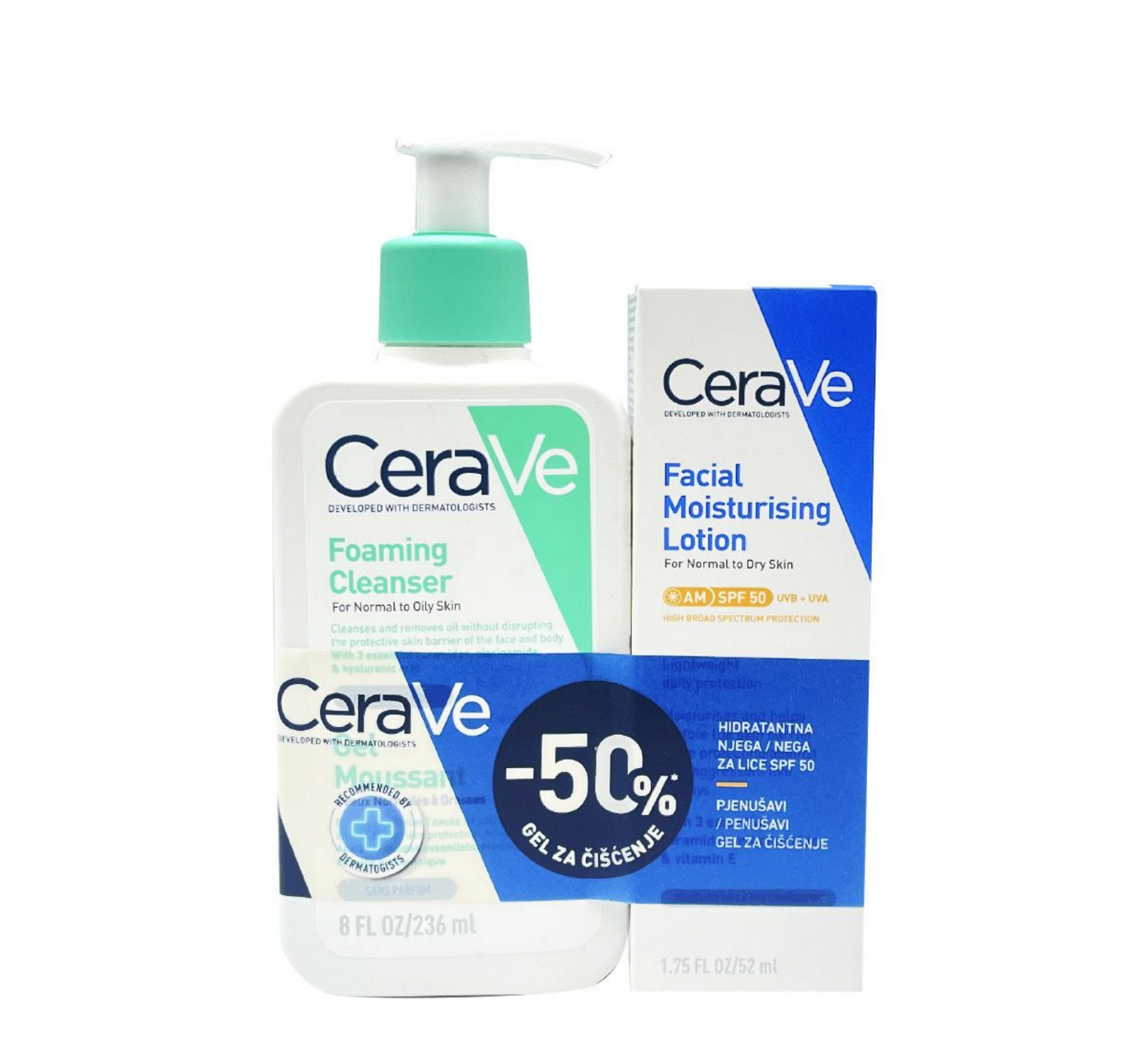 CeraVe Set - Foaming Cleanser (236ml) + Facial Moisturising Lotion AM Spf50 (52ml)