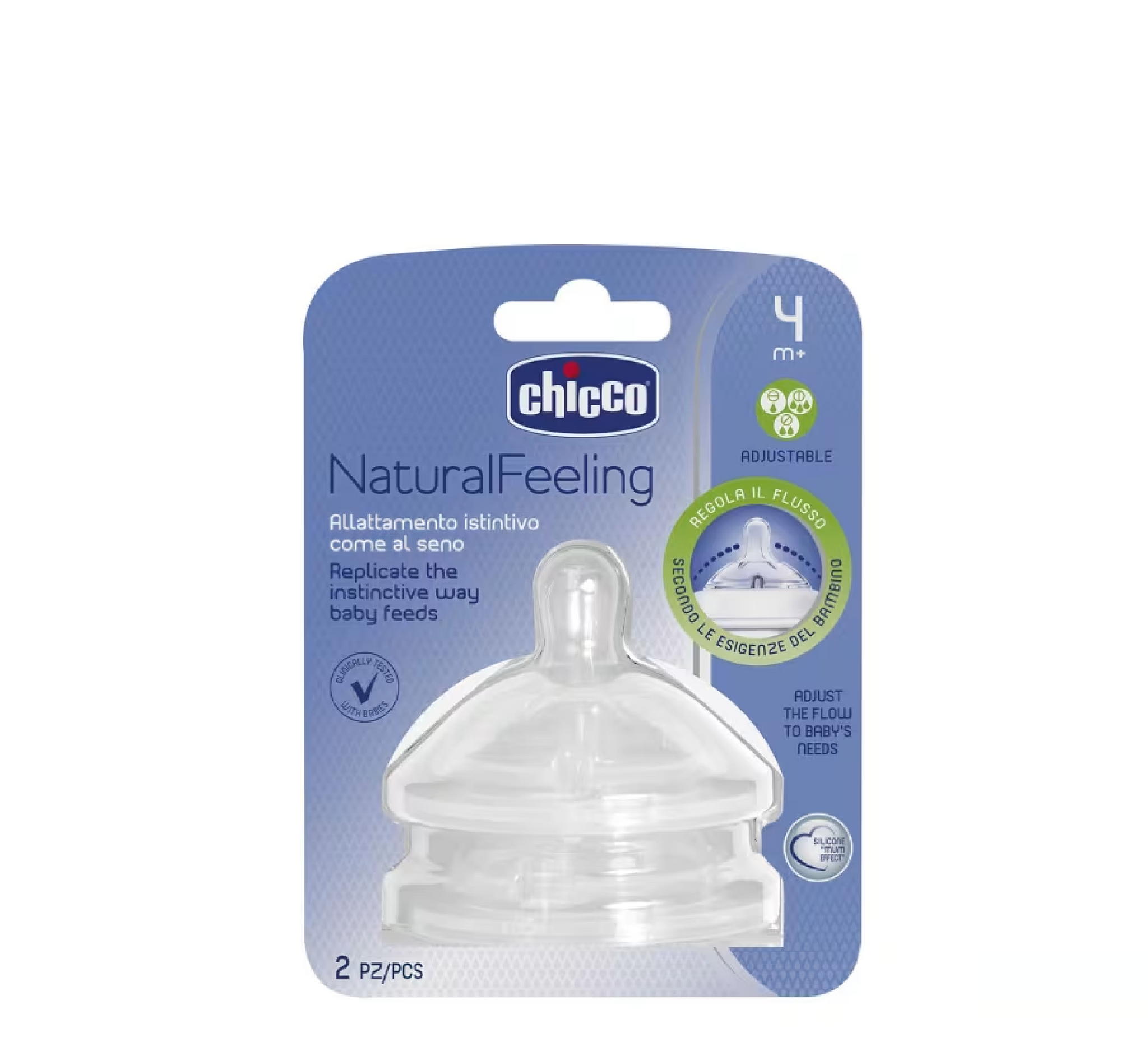 Chicco Natural Feeling Silicone Teat Adjustable Flow 4M+ *2pcs (biberon ushqyes)