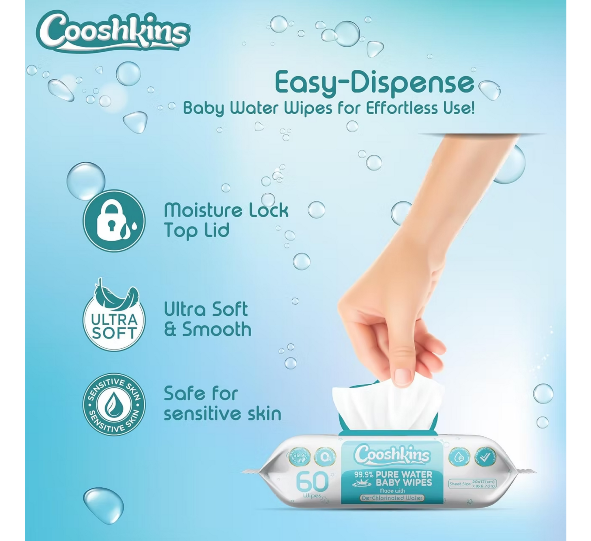 Cooshkins 99.9% Pure Water Baby Wipes *60pcs