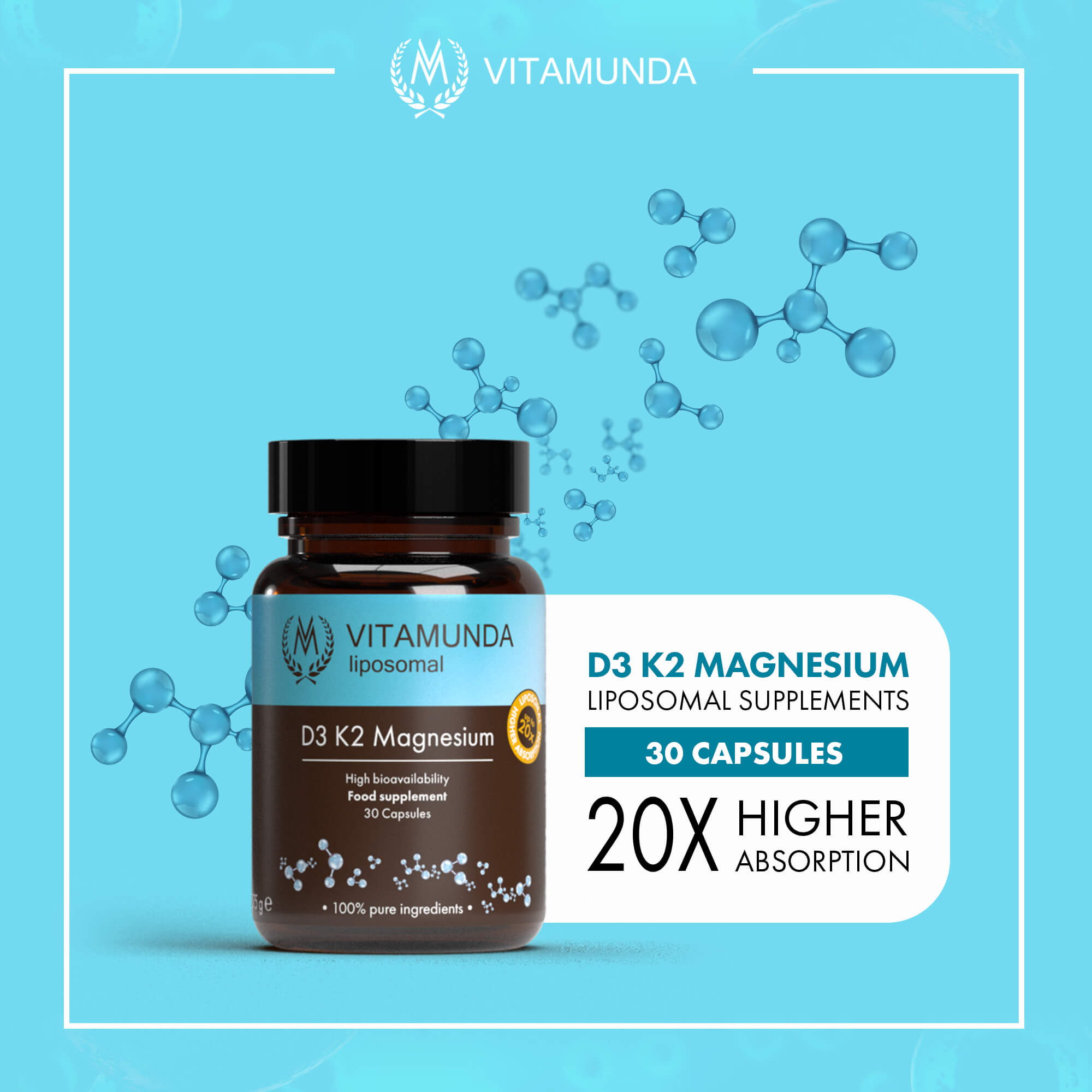 Liposomal Vegan D3 K2 Magnesium – 30 capsules