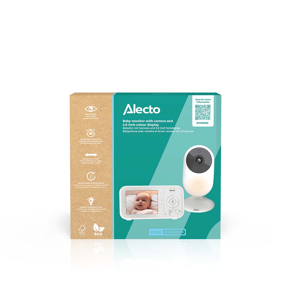 Alecto DVM2028 - Baby monitor with camera with 2.8" display - Night vision and temperature display - White/Grey
