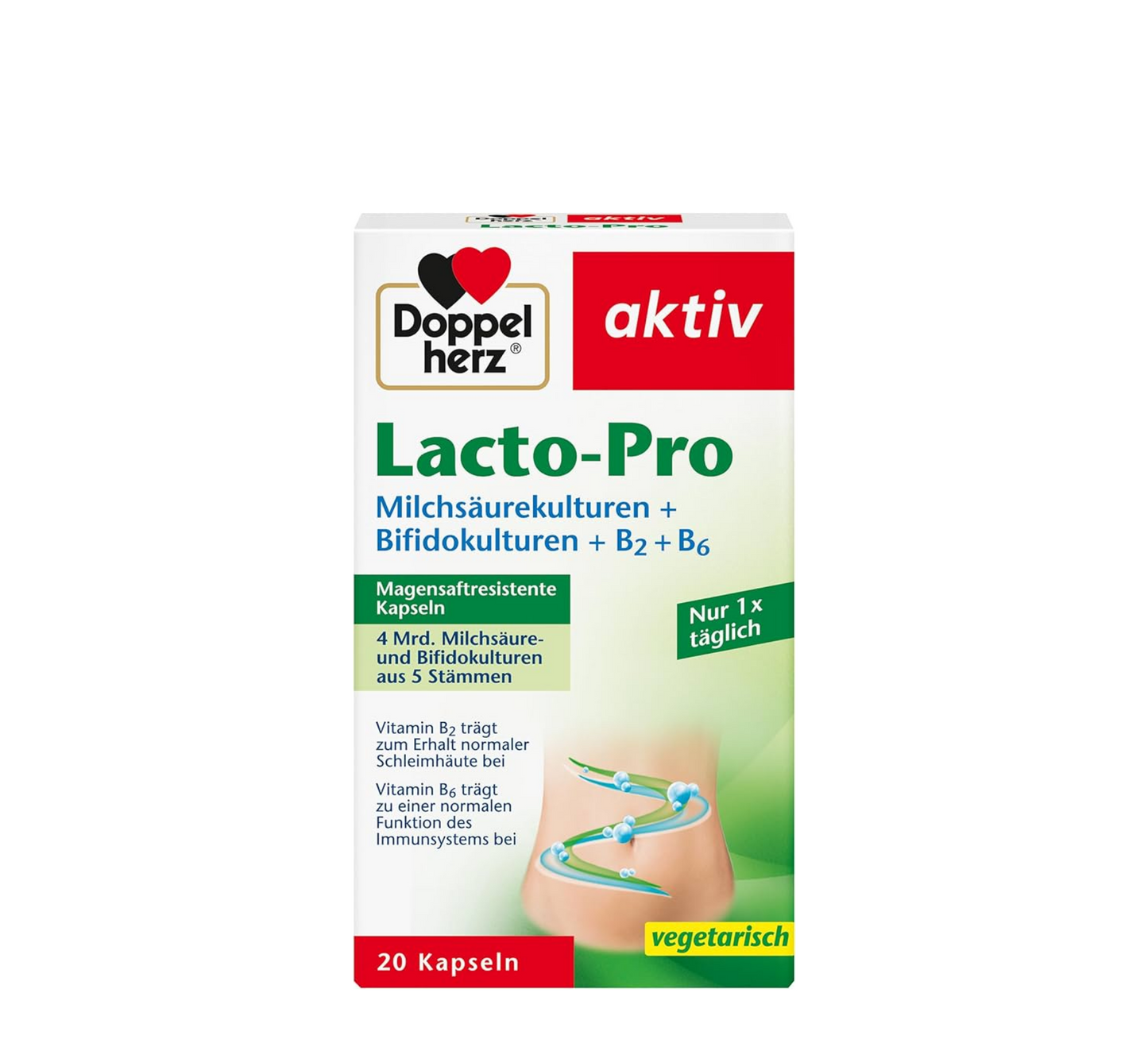 Doppelherz Lacto-Pro Lactic Acid Cultures + Bifidocultures + B2 + B6 *20 Capsules