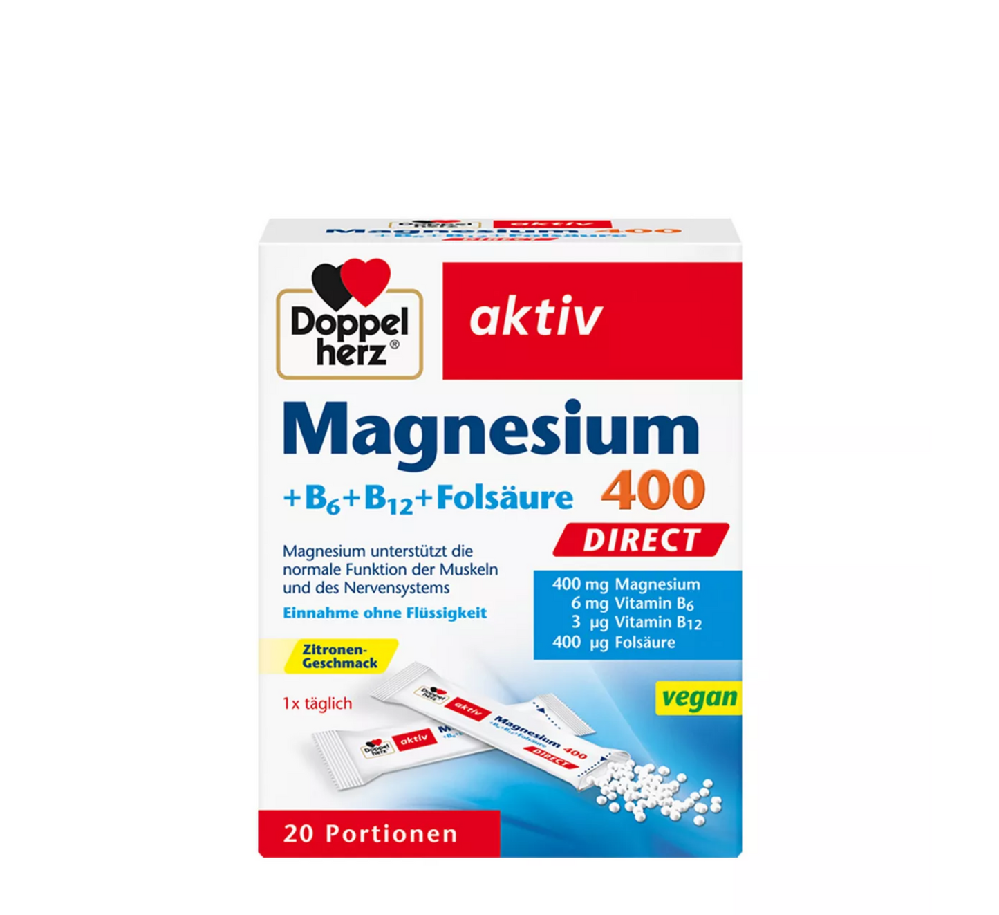 Doppelherz Magnesium 400 DIRECT + B6 + B12 + Folsäure *20bustina