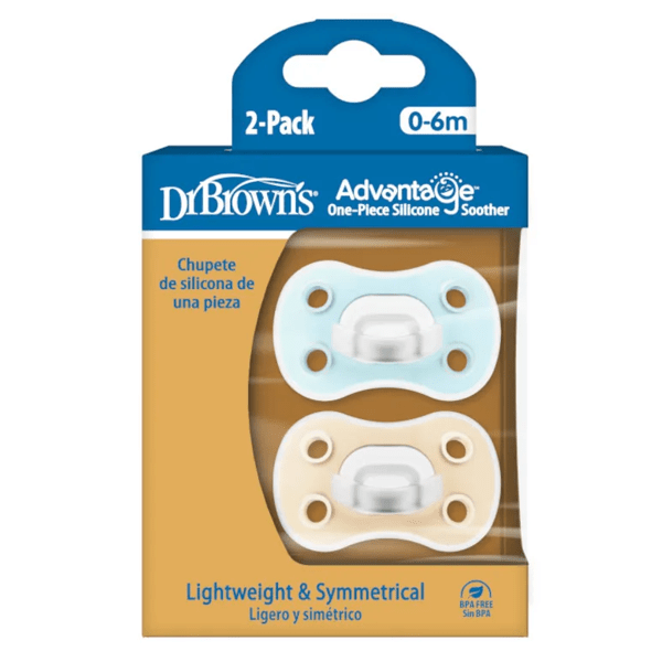 Dr Brown's Advantage One Piece Pacifier Blue and Cream 0-6m 2 pcs