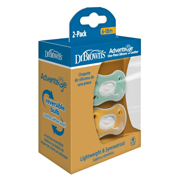 Dr Brown's Advantage One Piece Pacifier Green and Yellow 6-18m 2 pcs
