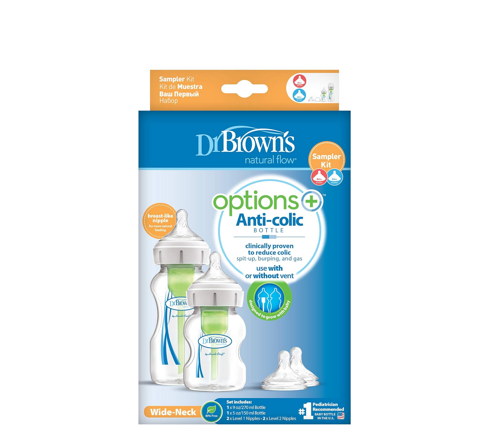 Dr. Brown's Options + Wide-Neck Baby Bottle Sampler Kit (shishe plastike)