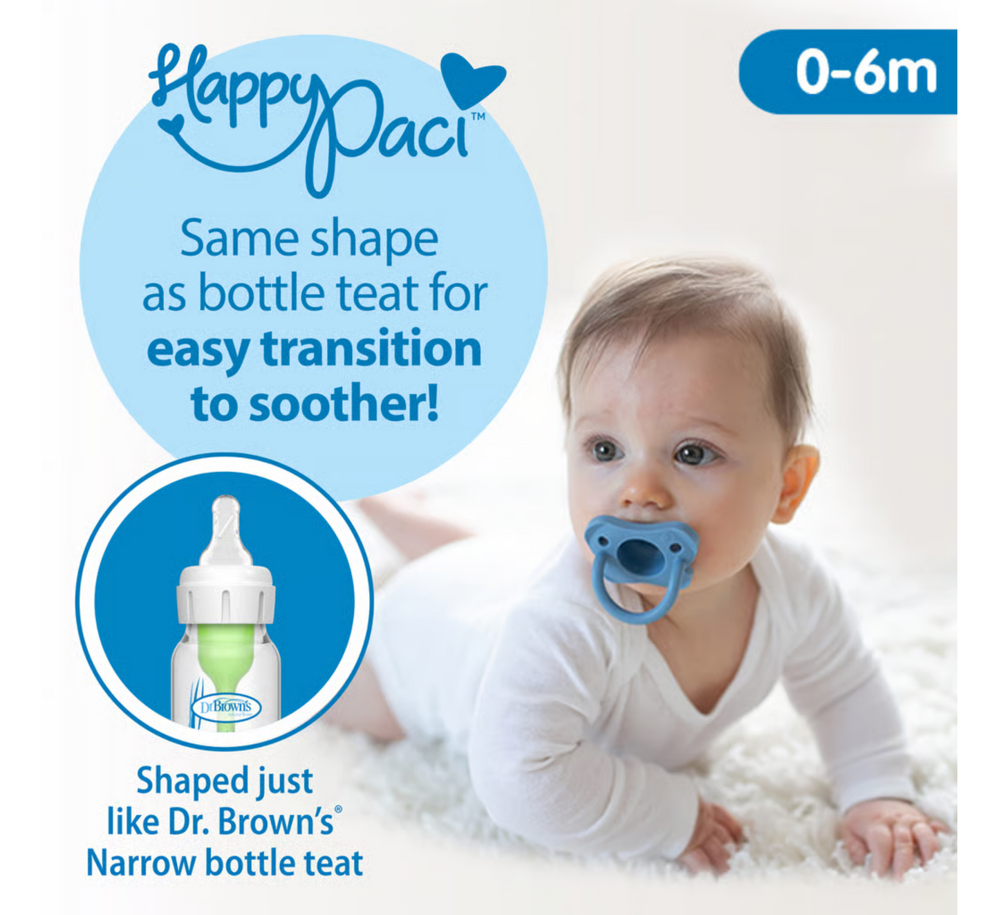 Dr. Brown’s® HappyPaci™ 100% Silicone Soother 0-6M