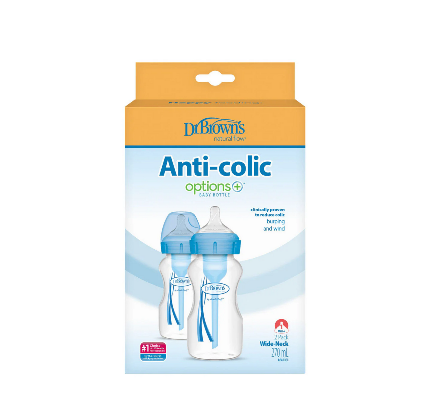 Dr Brown's Options+ Anti-Colic Wide Neck Baby Bottle (shishe plastike) (2 x 270ml)