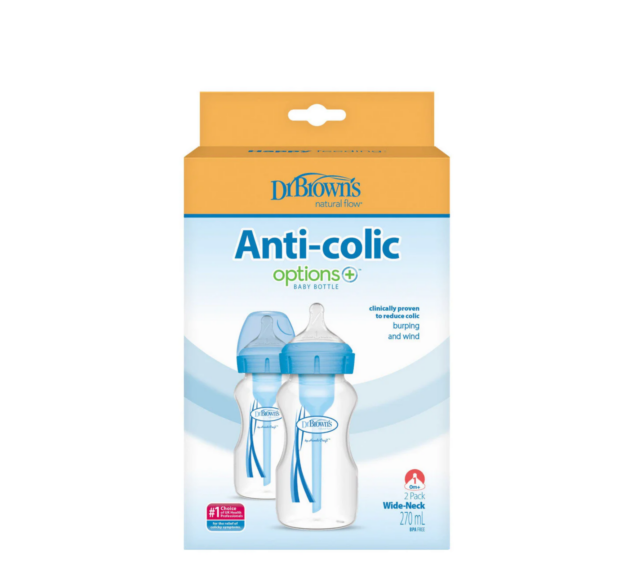 Dr Brown's Options+ Anti-Colic Wide Neck Baby Bottle (shishe plastike) (2 x 270ml)
