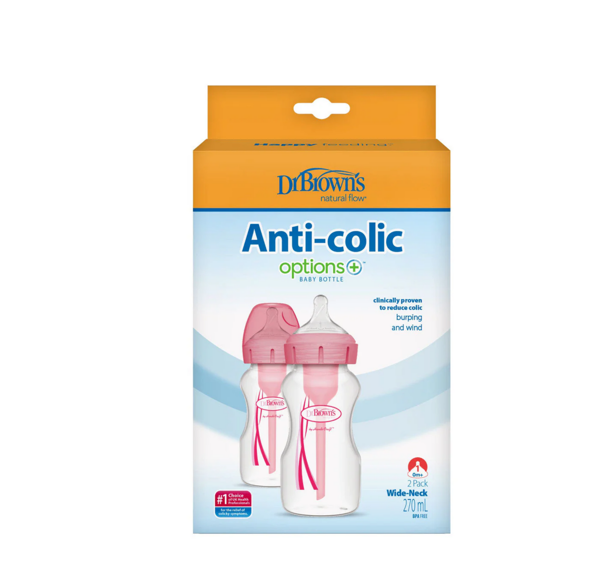 Dr Brown's Options+ Anti-Colic Wide Neck Baby Bottle (shishe plastike) (2 x 270ml)