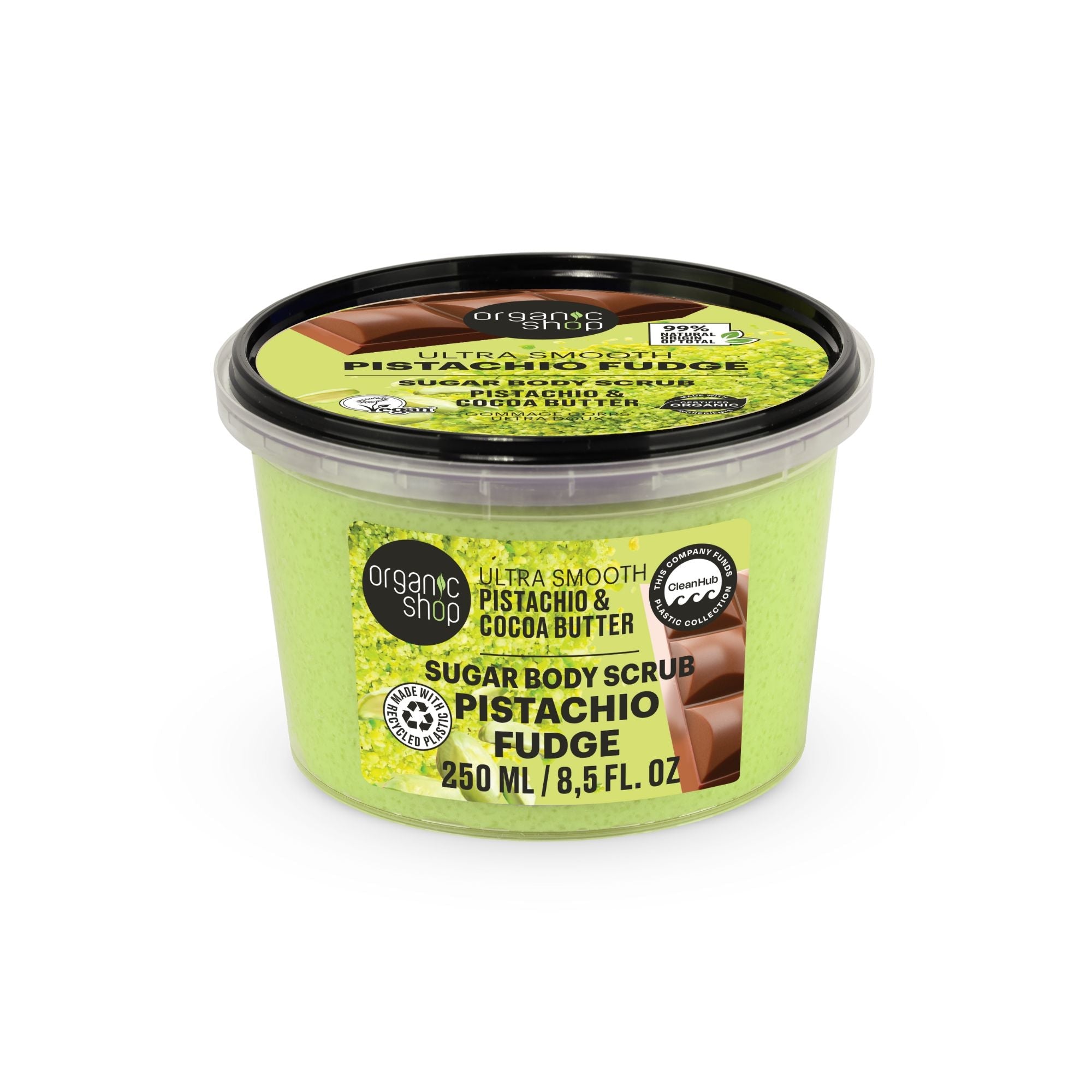 Organic Shop Ultra Smooth Pistachio Fudge (Dubai Chocolate) Body Scrub, Pistachio & Cocoa, 250 ml