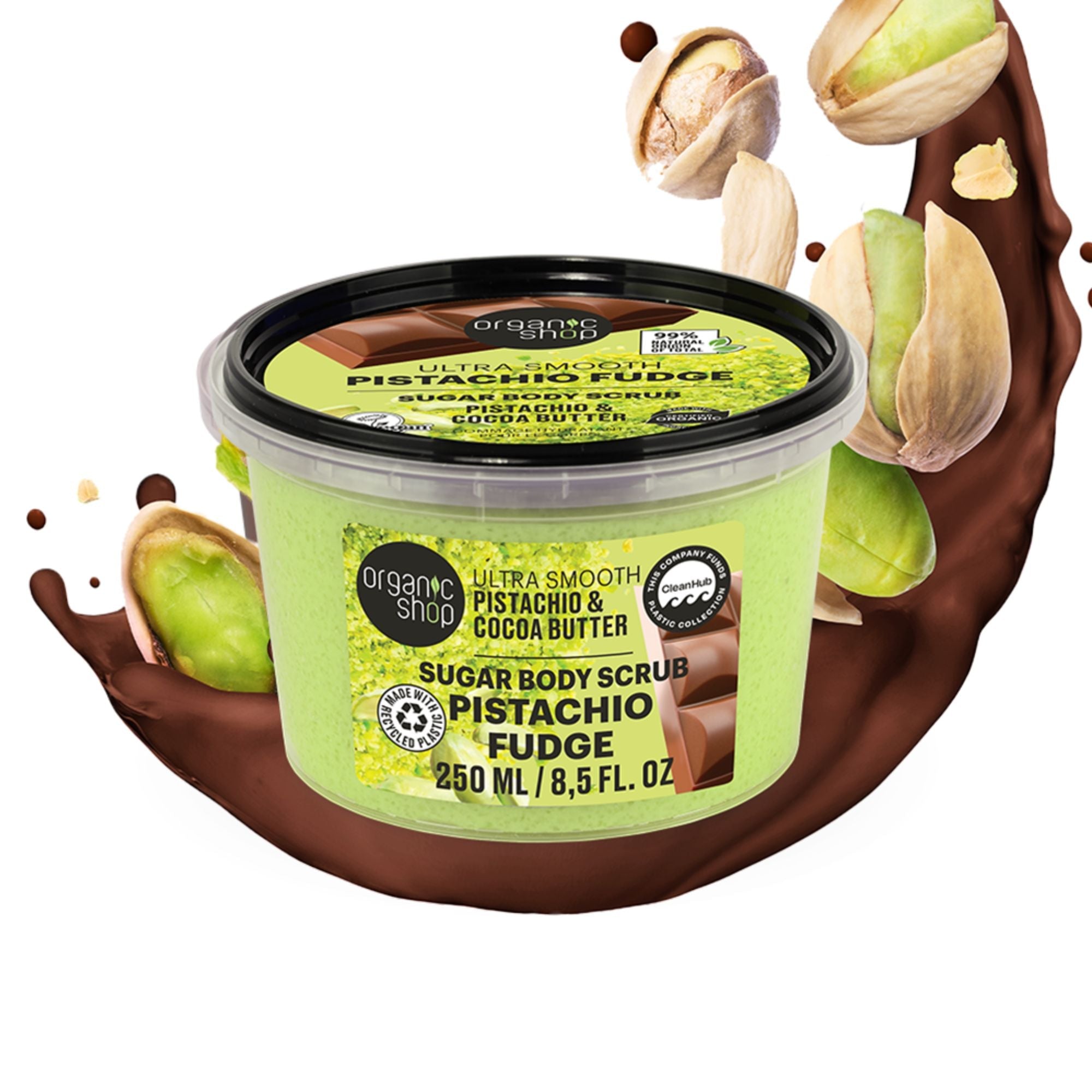 Organic Shop Ultra Smooth Pistachio Fudge (Dubai Chocolate) Body Scrub, Pistachio & Cocoa, 250 ml