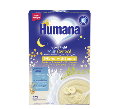 HUMANA GOOD NIGHT GRIRË TË PLOTË DHE BANANE 200G 6M+