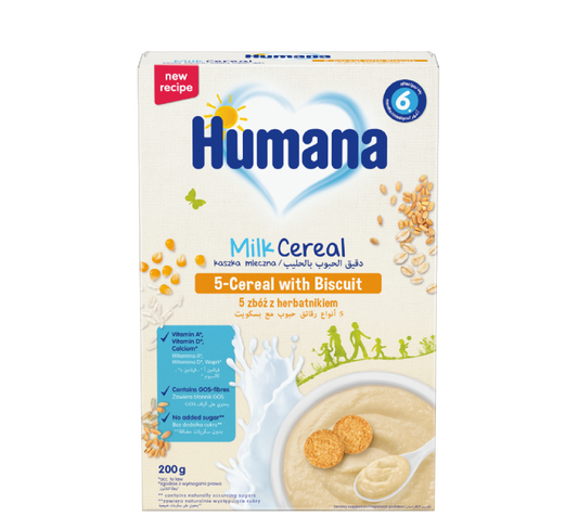 HUMANA ORGANIC MILK CEREAL 5-CEREALS WITH BISCUIT 200G 6M+