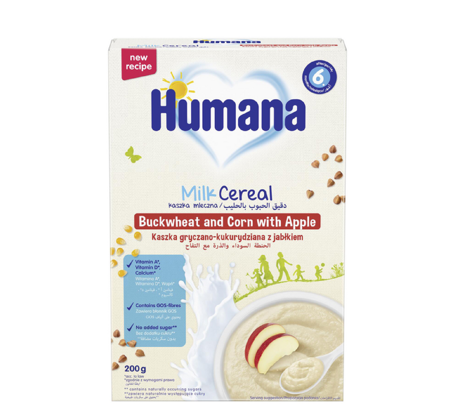 HUMANA ORGANIC MILK CEREAL BUCKETWHEAT & CORN WITH APPLE 200G 6M+
