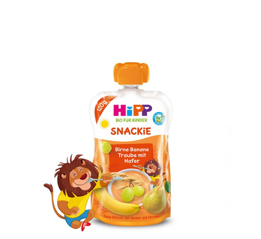 HiPP Hippis Organic Pear Banana Grape with Oats Pouch 1 Year+ (*120g)
