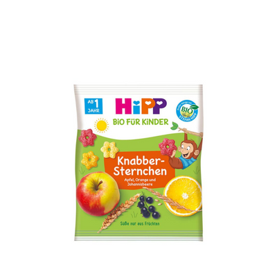 HiPP Snacking Stars për Mollë, Portokall dhe Rrush të Tharë 1 Vjet+ (*30g)