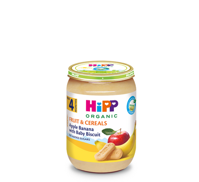 HiPP Овошје и житарки Јаболко-банана со бебешки бисквит 4+ месеци *190 г