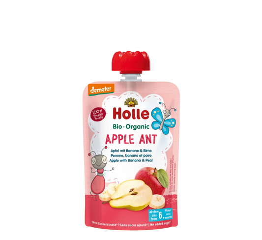 Holle Apple Ant Pure (molle, banane & dardhe) 6M+