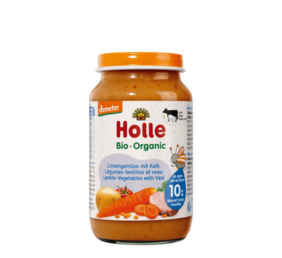 Holle Bio Organic Pure Perimesh me Thjerrëza &amp; Mish Viçi 10M+ *220gr 