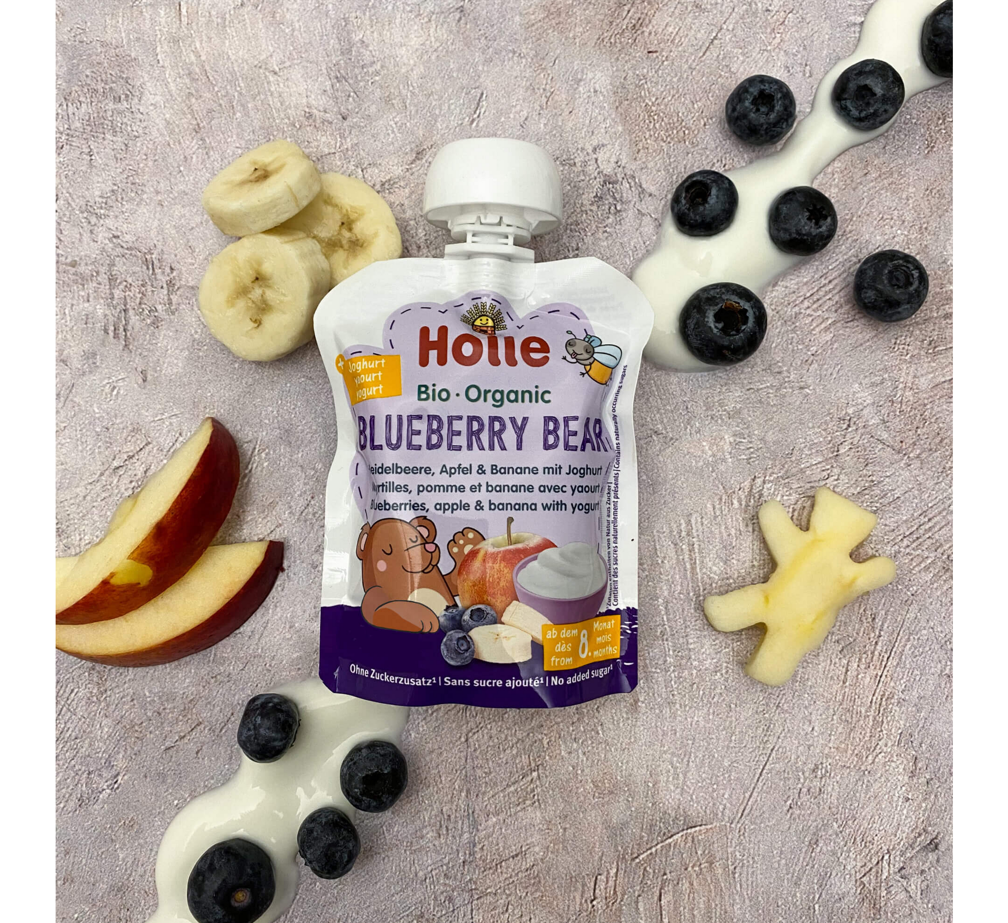 Holle Blueberry Bear Pure (Boronica, Mollë &amp; Banane me Kos) 8M+ *85gr
