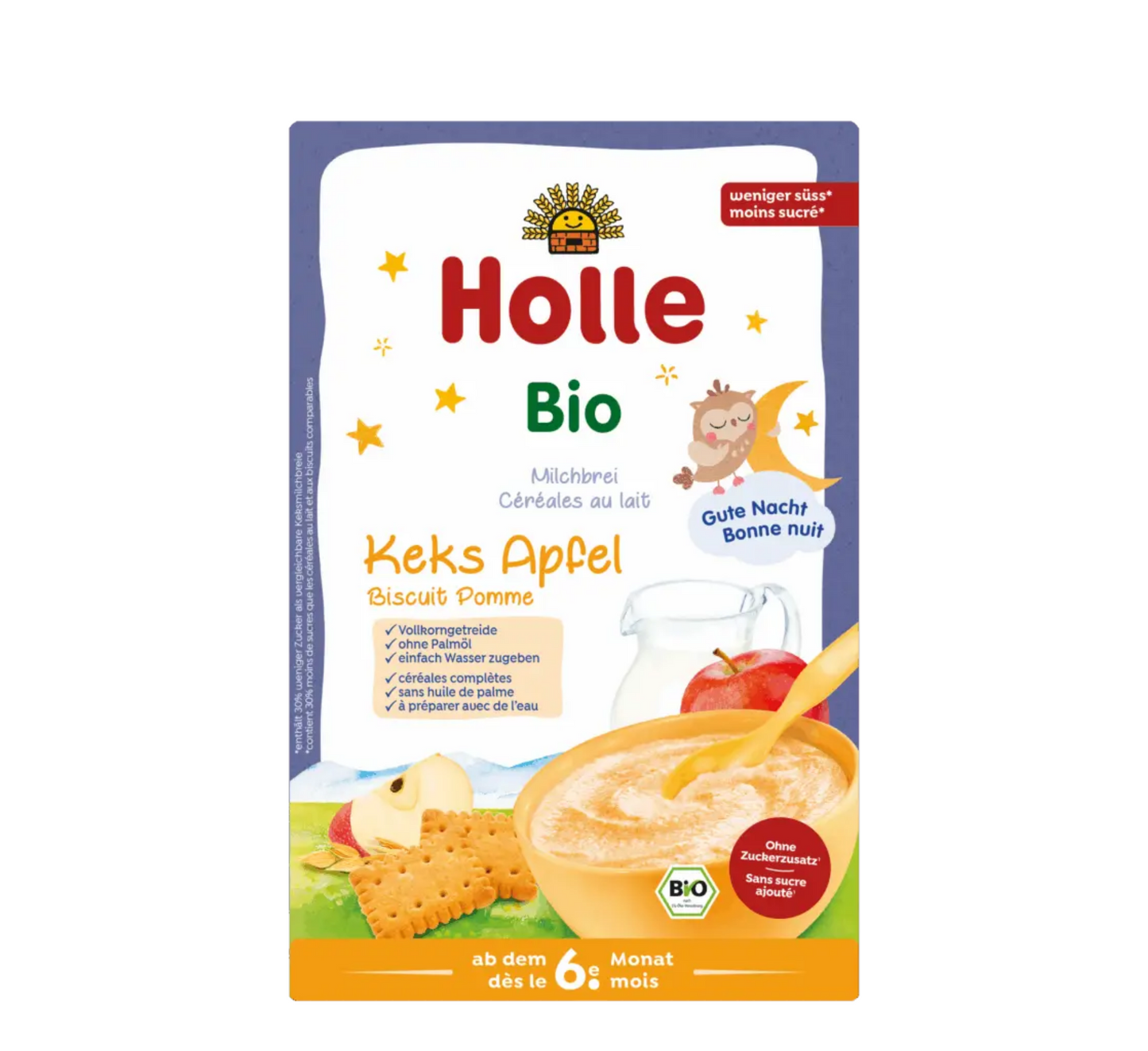 Holle органски млечни житарки со бисквит и јаболко (добра ноќ) 6M+