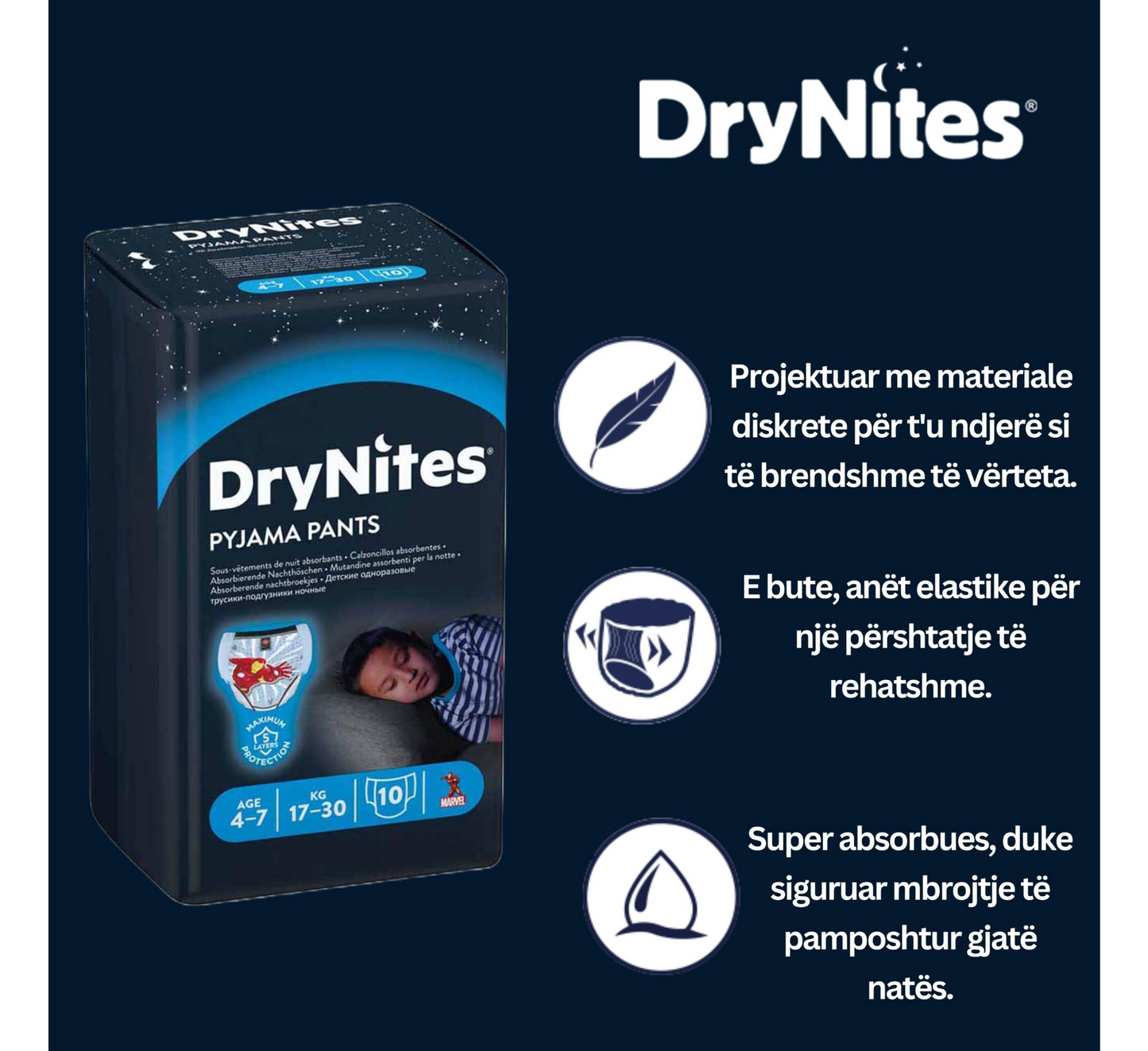 Pantallona Pizhame Huggies DryNites 4-7 Vjeç (17-30kg) *10 copë