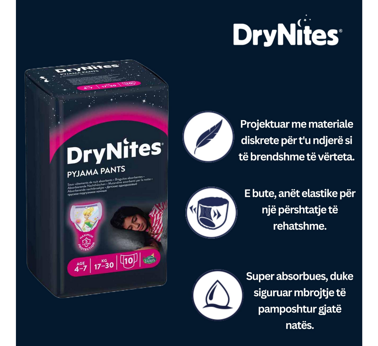 Pantallona Pizhame Huggies DryNites 4-7 Vjeç (17-30kg) *10 copë