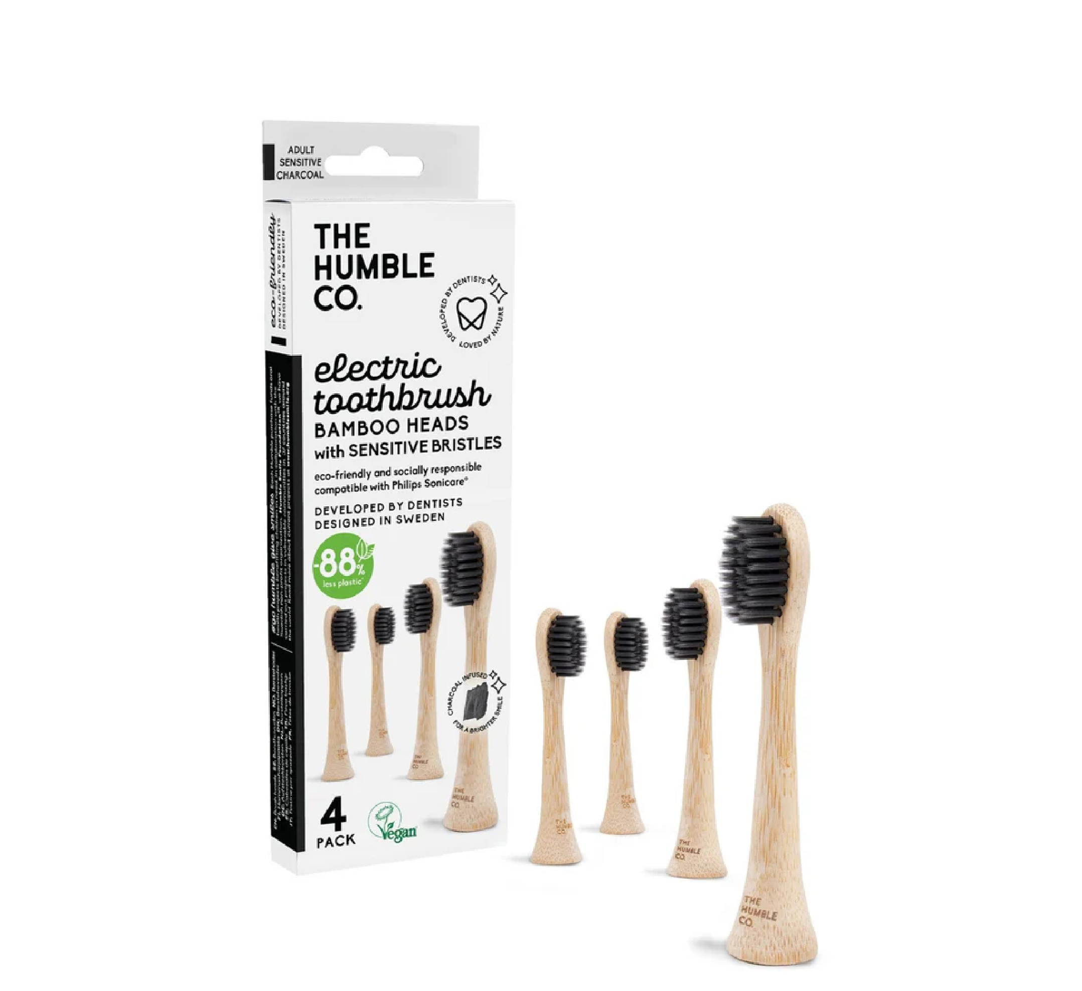 Humble Philips Sonicare Electrical Toothbrush Bamboo Heads Adult Sensitive *4pcs