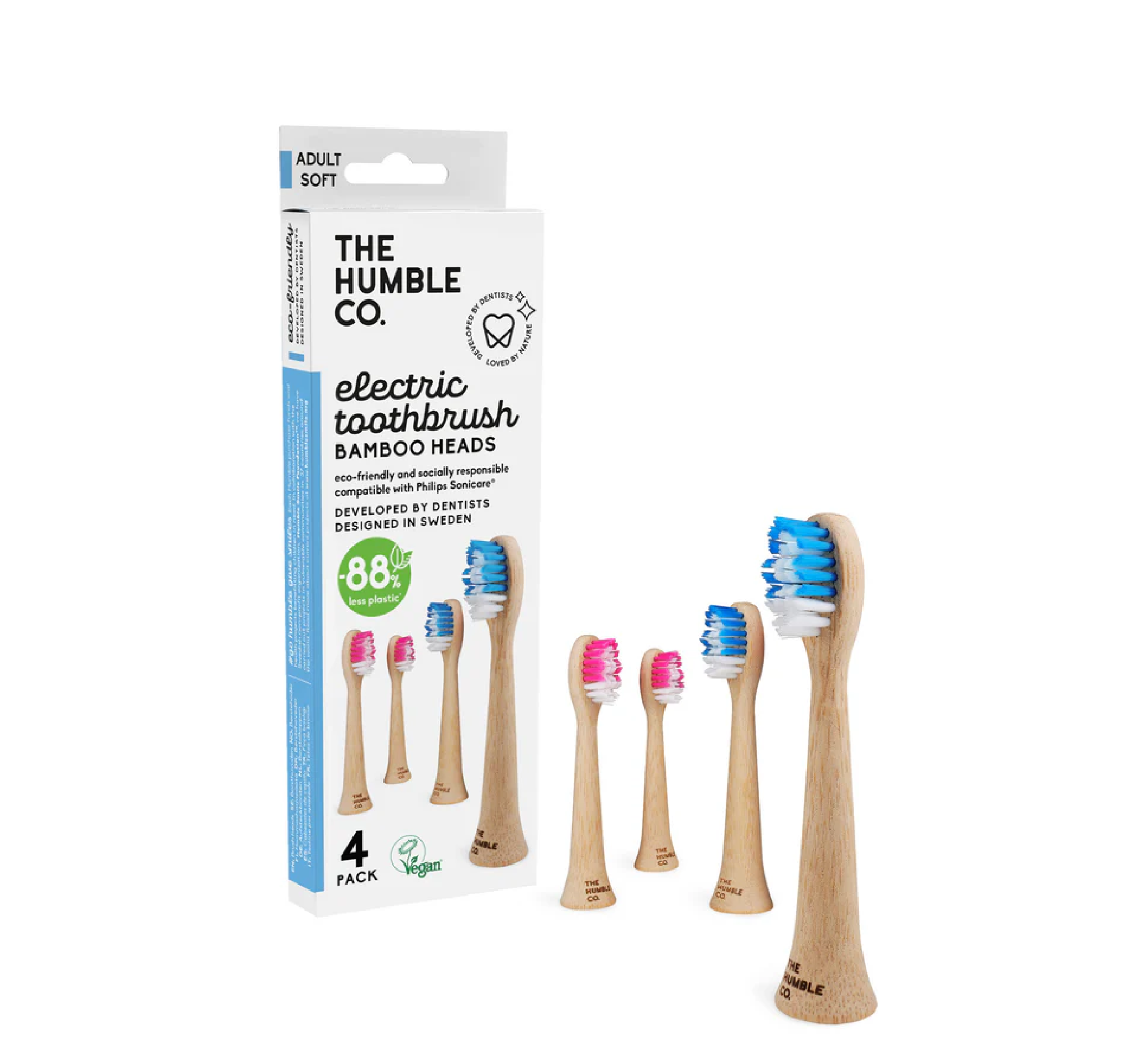 Humble Philips Sonicare Electrical Toothbrush Bamboo Heads Adult Soft *4pcs