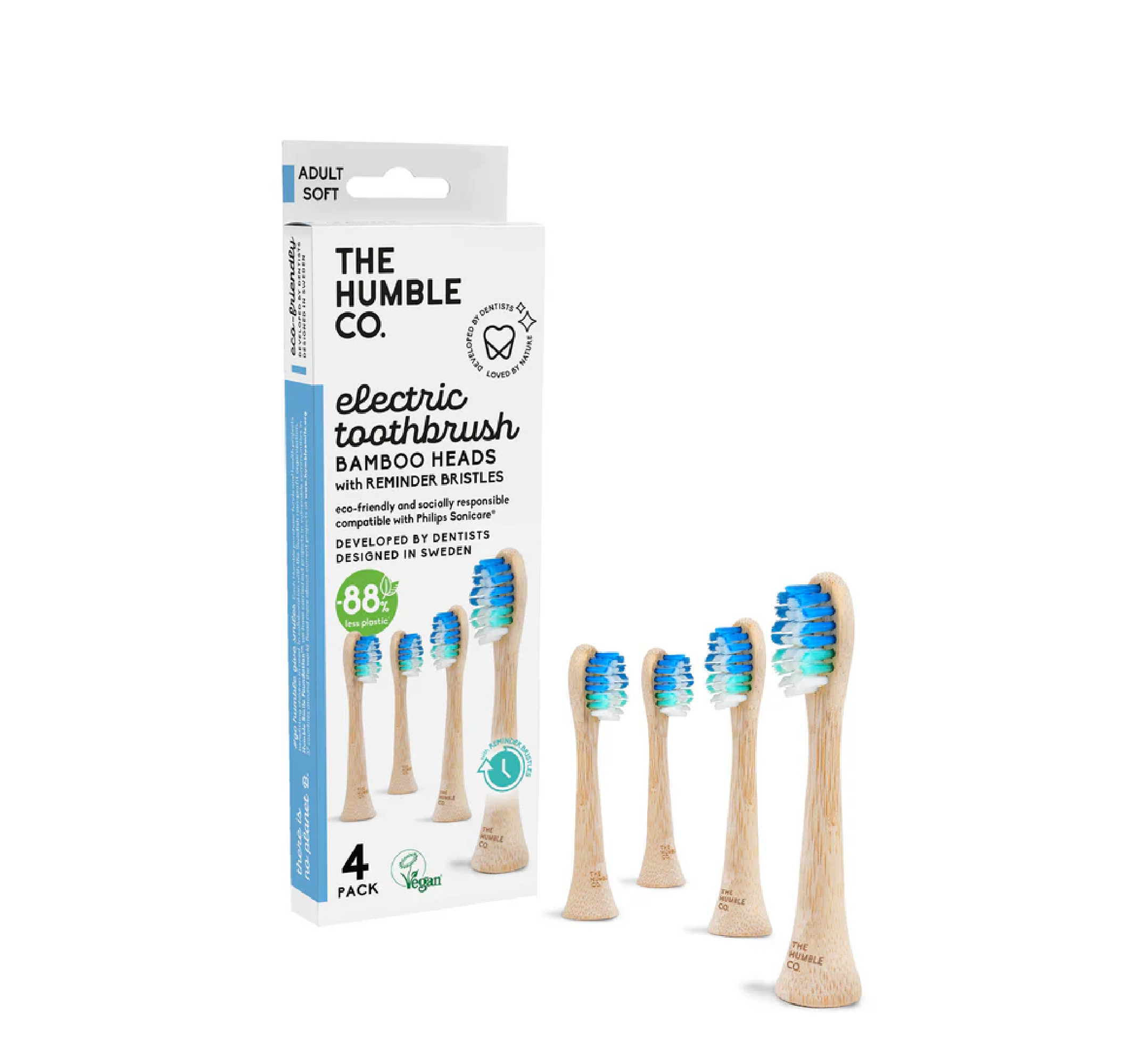 Humble Philips Sonicare Electrical Toothbrush Bamboo Heads with Reminder Bristles Soft *4pcs